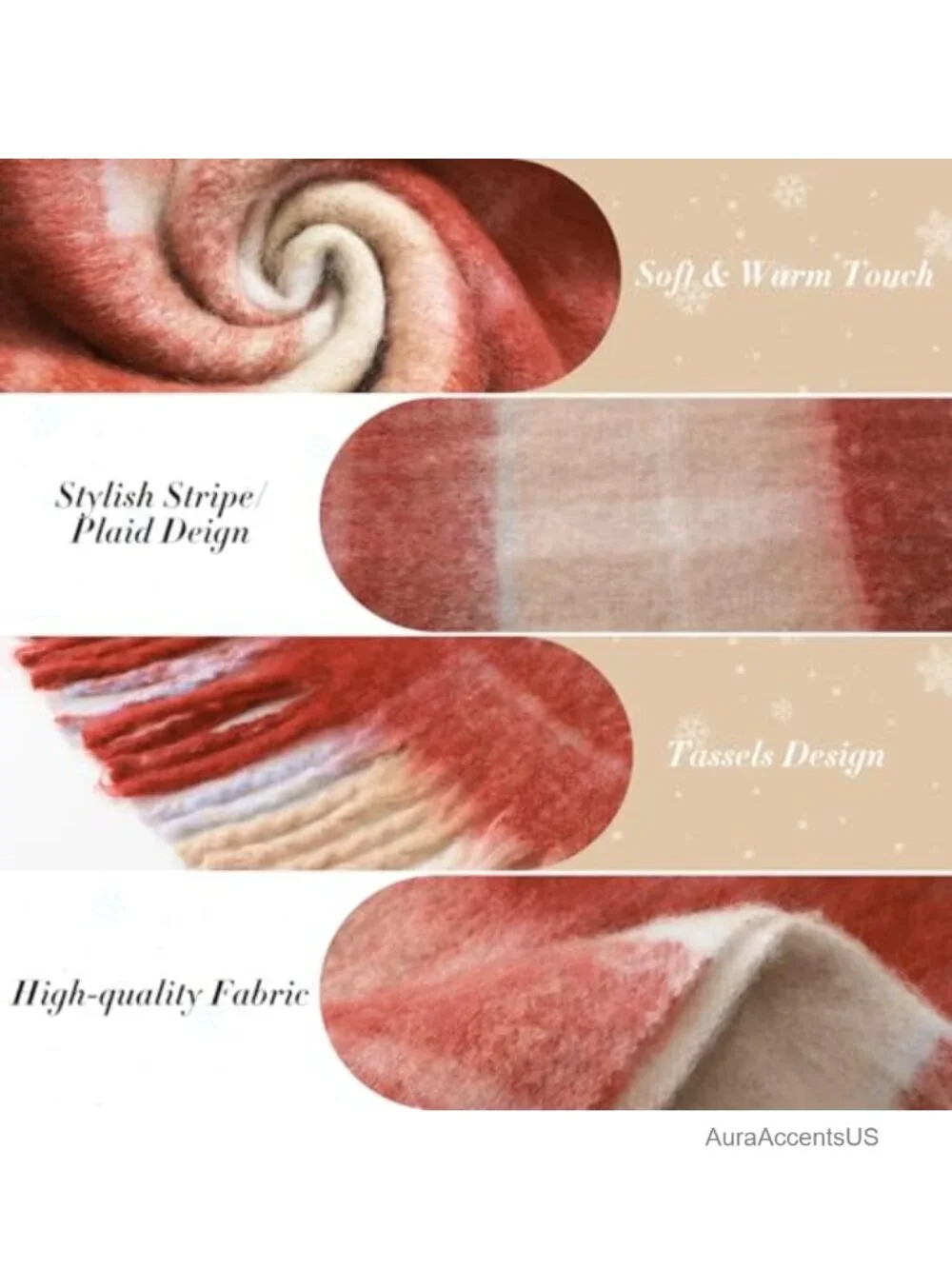 Women's Plaid Knit Winter Scarf Oversized Shawl Wrap Tassel